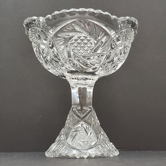 Vtg Imperial Nucut Pinwheel Compote Candy Dish MCM Elegant Cut Glass Decorative - Picture 2 of 16